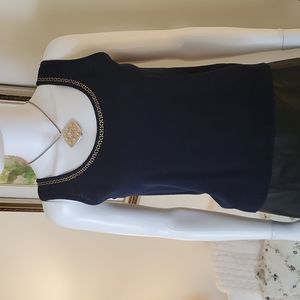 NWOT St. John Classic Santana Navy Blue Shell with Gold Neckline Pipettes